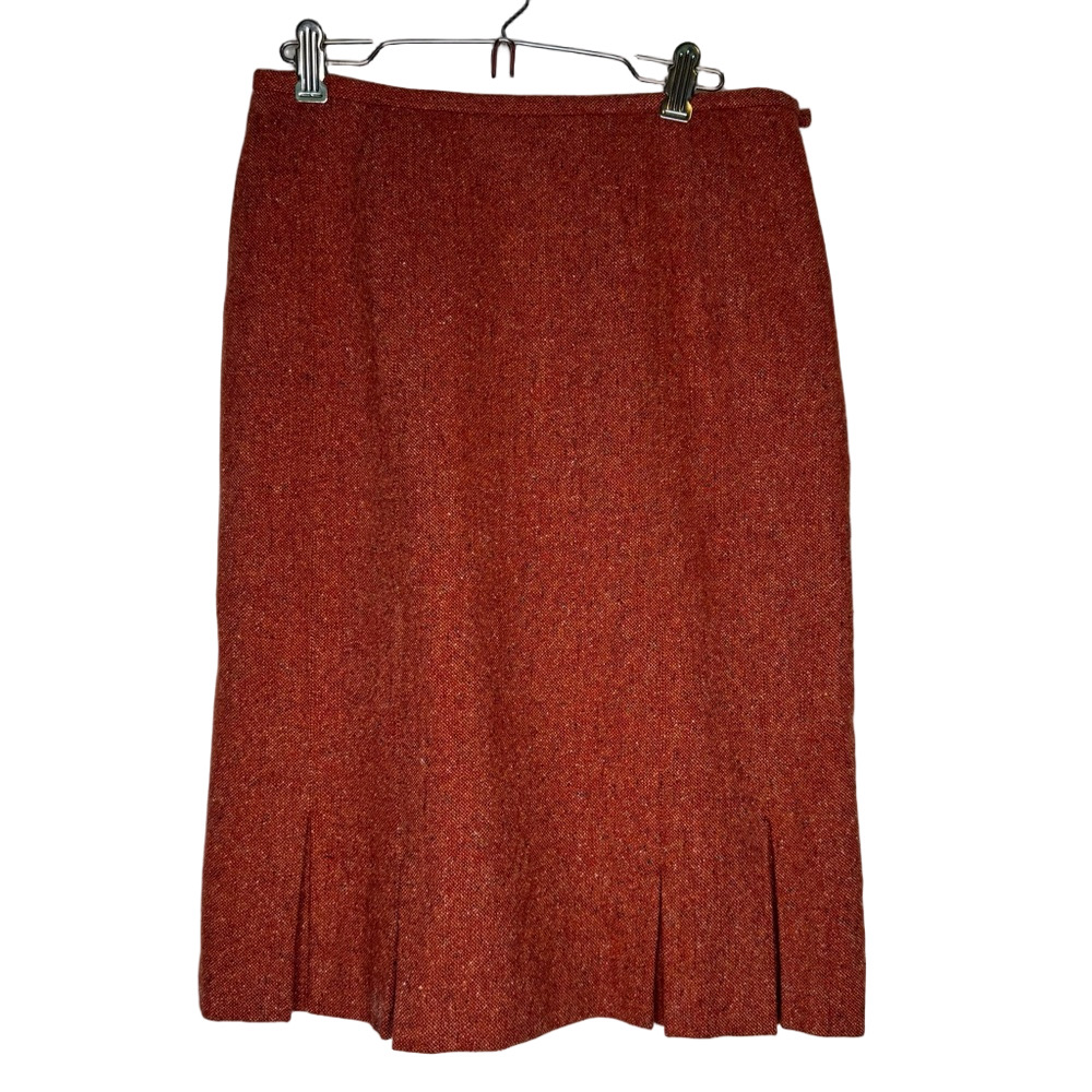Talbots Burnt Orange Tweed Pencil Skirt Ruffles Pleats size 4 Wool Silk